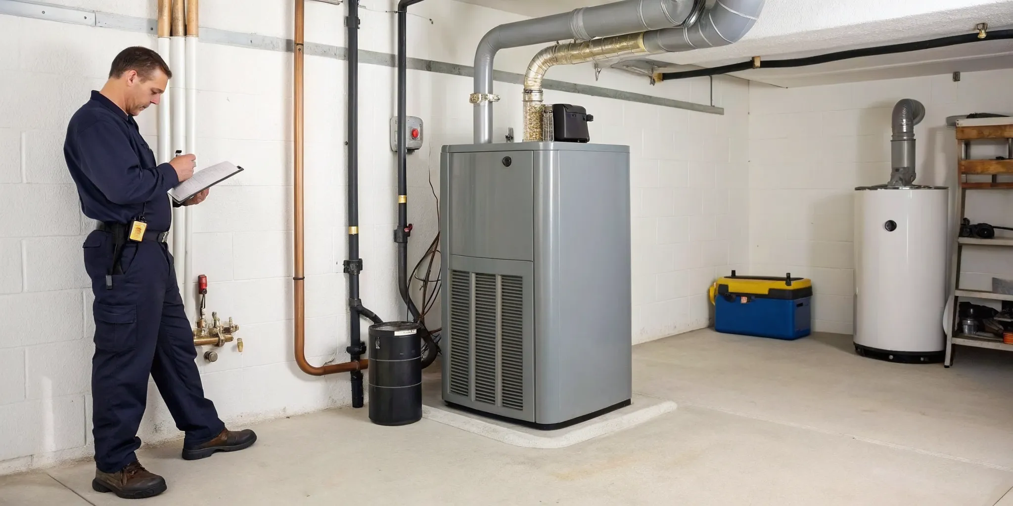 A professional technician completes a Trane HVAC installation with a final system check.